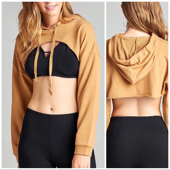 Active USA Tops - Tan Cropped Hoodie Raw Hem NWOT